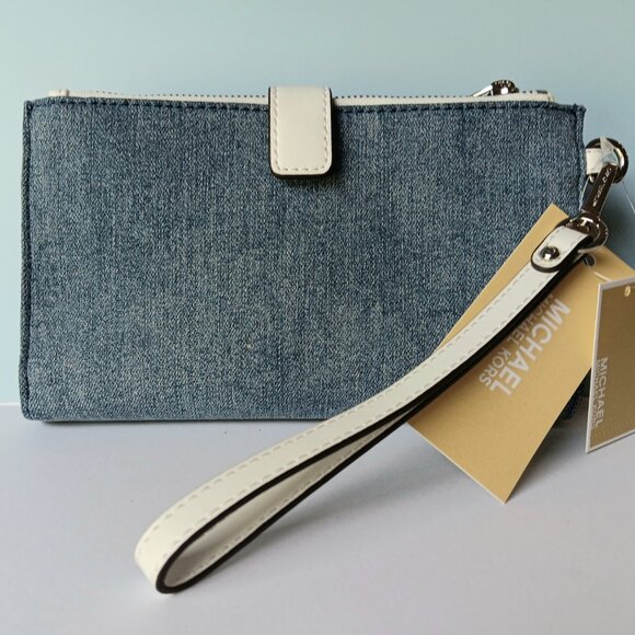 MICHAEL KORS NWT Large Jet Set Embellished Travel Denim Wristlet Phone Wallet - Picture 3 of 5